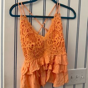 Chelsea & Violet Orange Ruffled Cropped Camisole